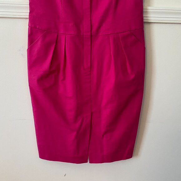 Lafayette 148 Bright Pink Cap-Sleeve Front Zip Collared Dress Size 10 96% Cotton - Picture 4 of 6